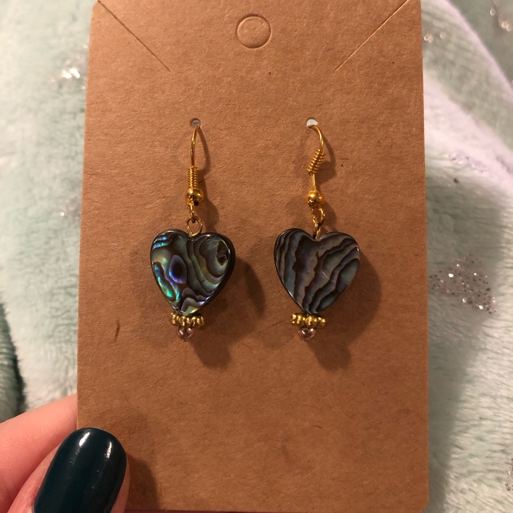 Heart shaped abalone style earrings